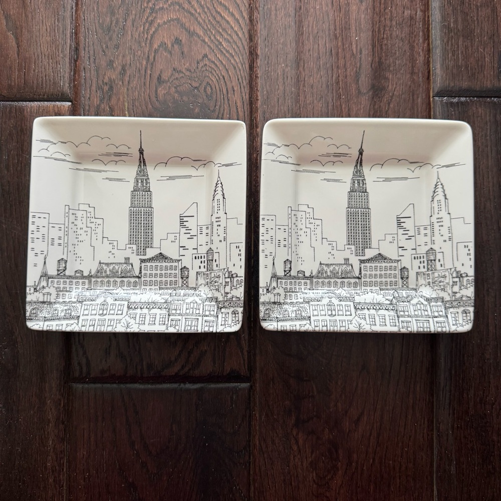 222 Fifth City Scenes - TWO Appetizer Plates New York